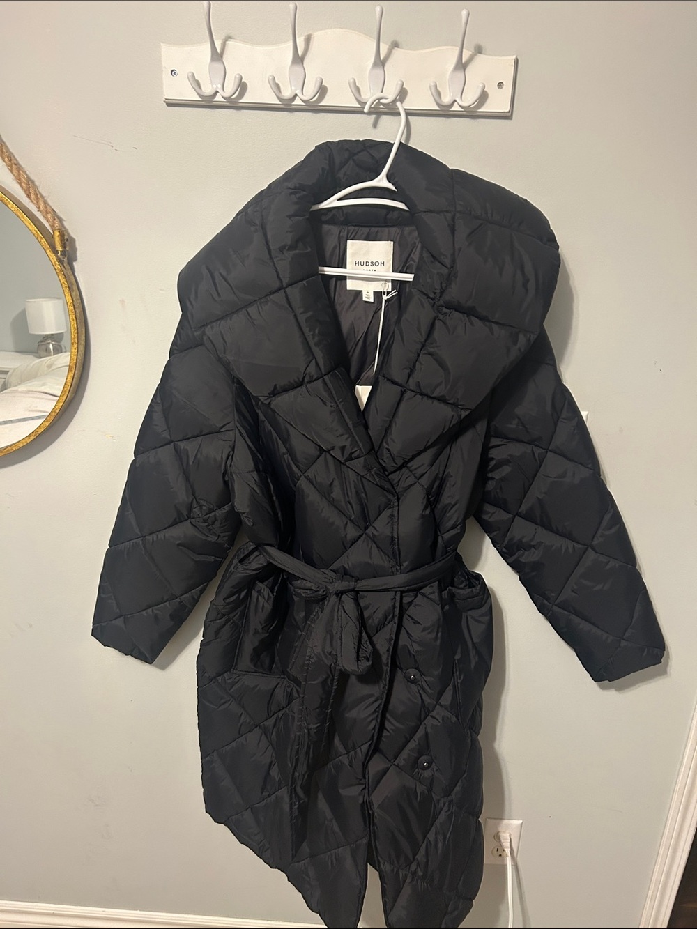Hudson North Black Quilted Puffer jacket with Belt
